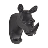 Gancho de Parede Rinoceronte em Resina Fixação Parafuso Preto 10cm - Ela Decora